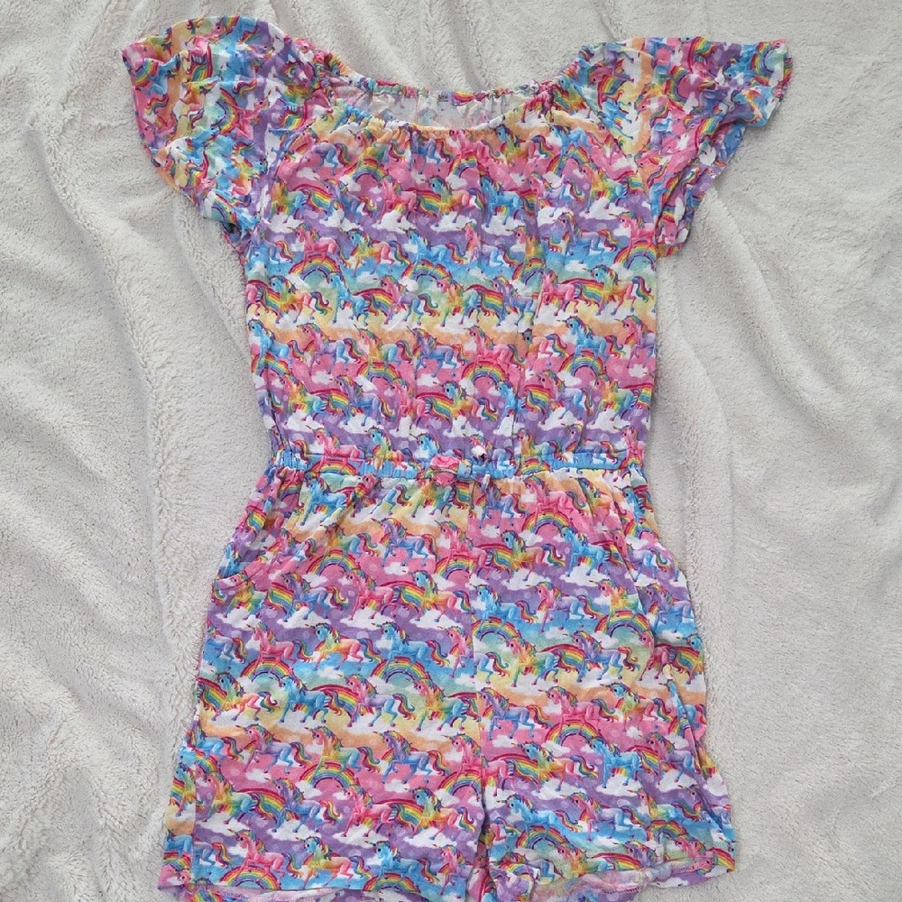 Posh Peanut Multicolor Unicorn Kids Romper